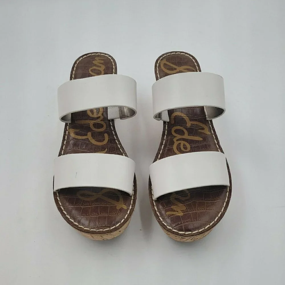Sam Edelman Rydell Cork-Wedge Leather Open Toe Sandals in White Size 10.5M NEW